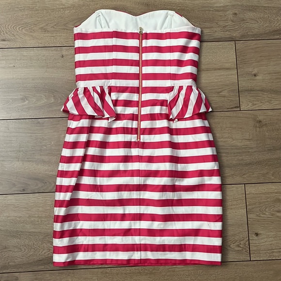 Lilly Pulitzer Maybell Azalea Pink Swizzle Stripe Strapless Peplum - Picture 5 of 8